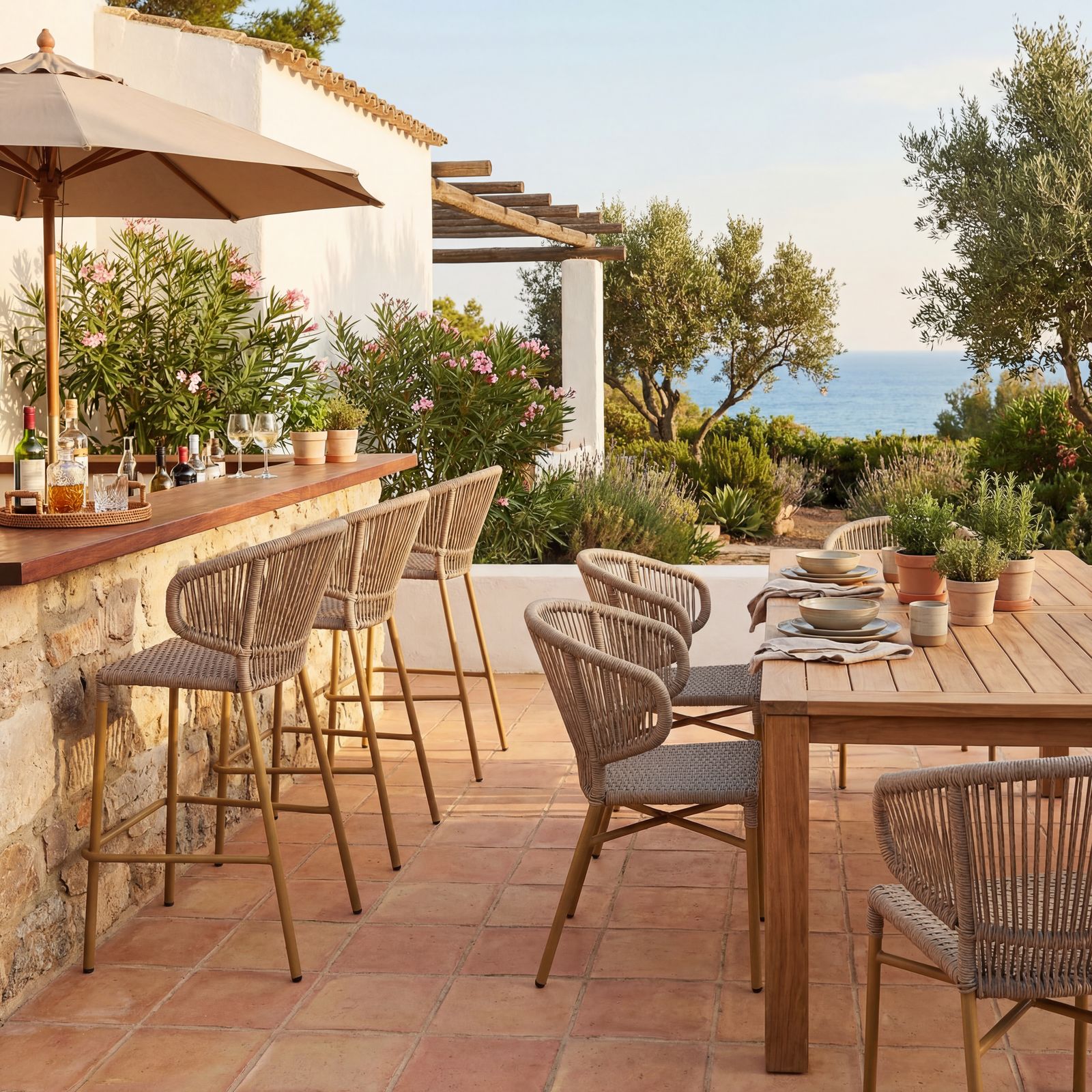 DL PLUTO Brown classic Polyrattan outdoor bar stool